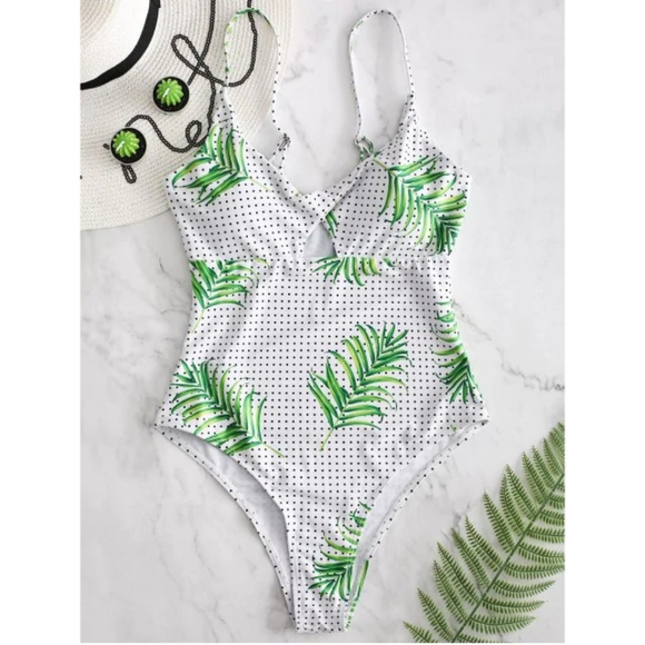 Zaful Other - 👙2/$26 NWT Zaful Twist Leaf Print Polka Dot  L
